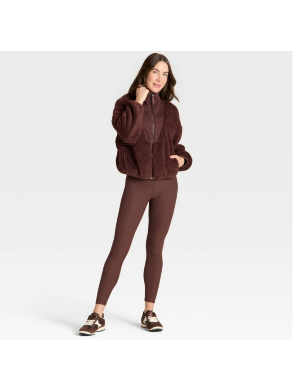 All in Mothin Women High Pile & Ribbed Mix Jacket Size Medium - Picture 6 of 9